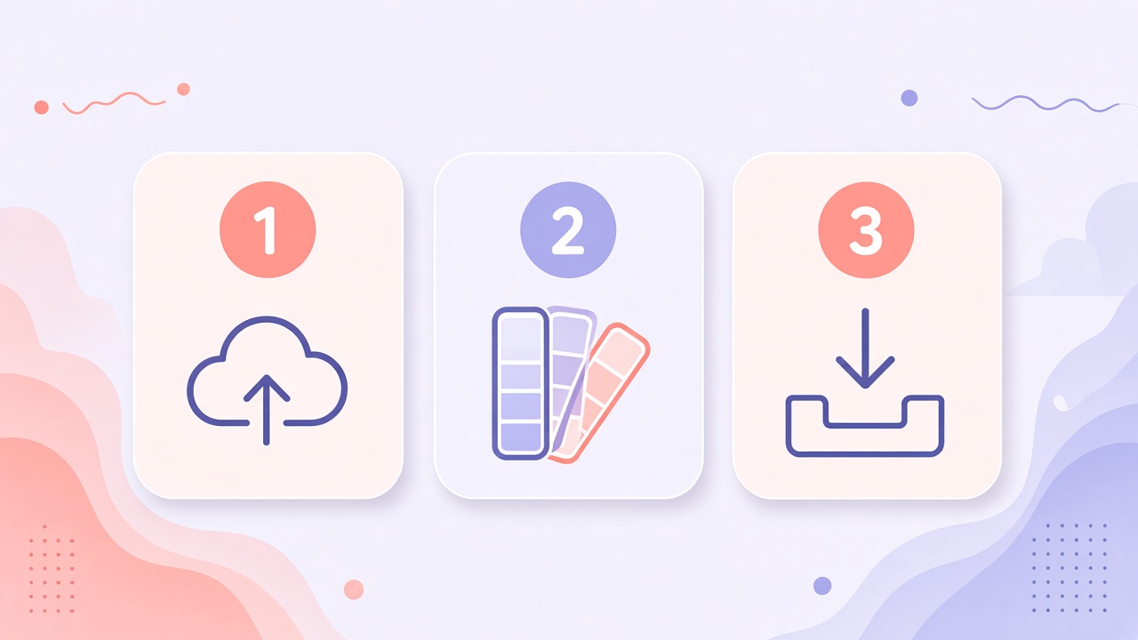 Three numbered steps showing upload, pick a format, and download a converted image