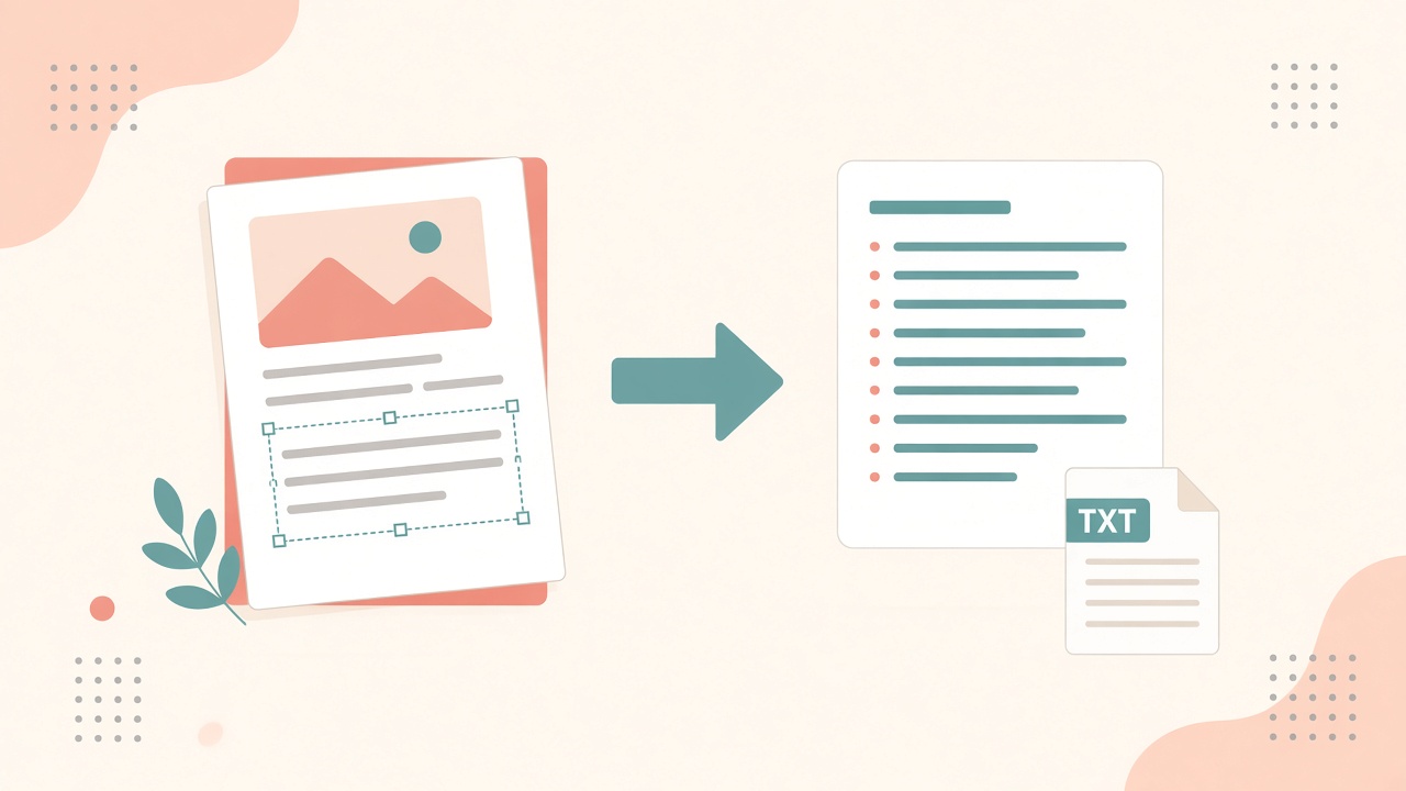 Illustration of a scanned document becoming editable text and a TXT file through OCR