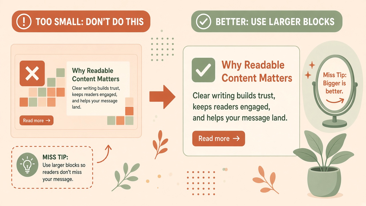 Illustration of weak small pixel blocks versus strong large mosaic blocks for readable vs hidden text