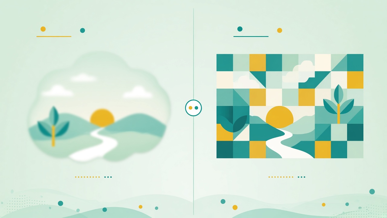 Side-by-side illustration comparing a soft blur effect with a chunky pixel mosaic for privacy